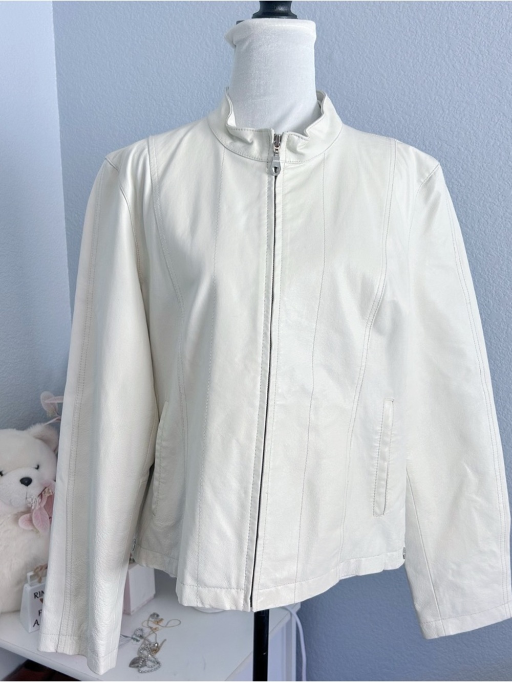 Wilsons Leather Maxima White Cream Genuine Leather Jacket